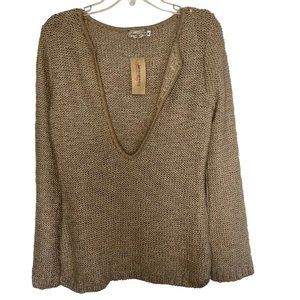 American Rag Camel Long Sleeve Deep V Boho Knit Sweater Size Medium